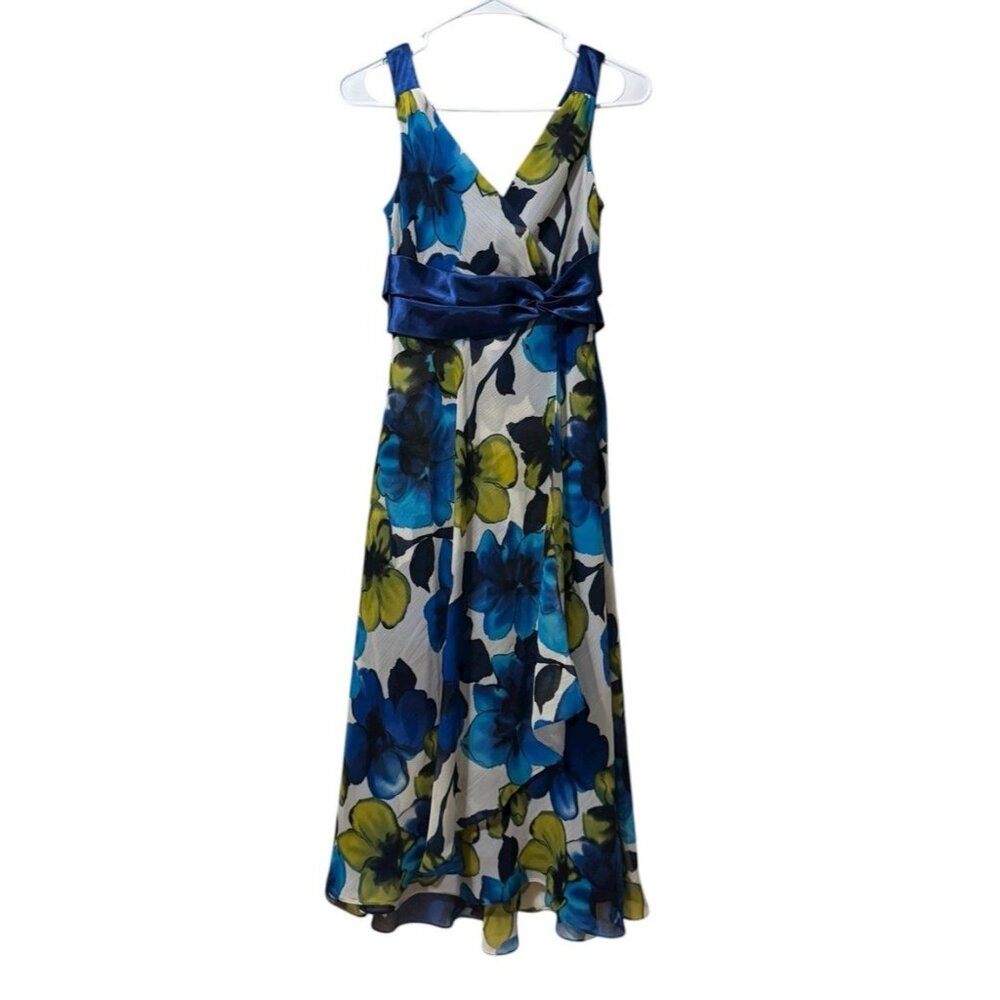 EVAN PICONE Size 4 Dress Sleeveless Polyester Floral‎ Ribbon Waist Lined Flowing